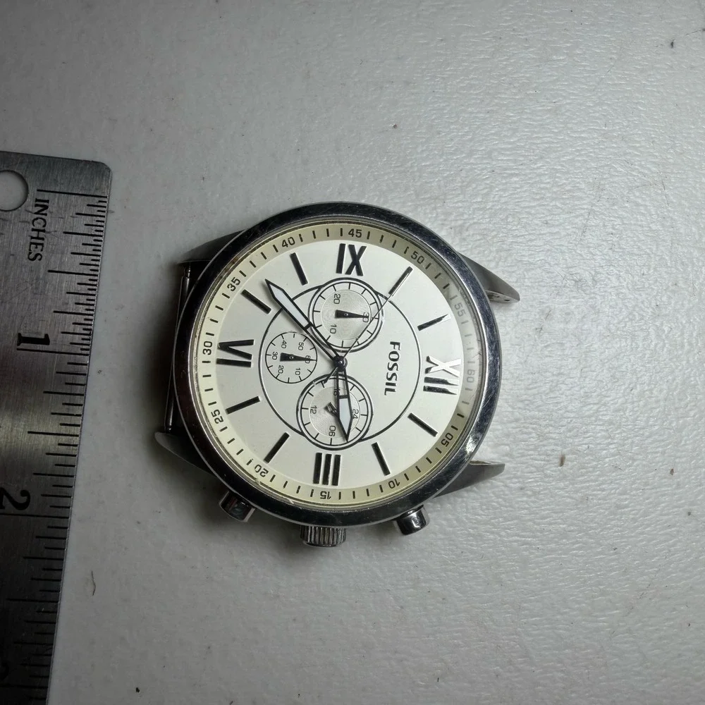 Fossil BQ1129 Rhett Chronograph Mens Watch Head Silver Cream Dial Roman Numeral
